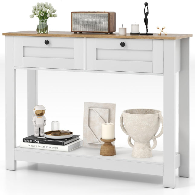 Dreamade Farmhouse Console Table with 2 Drawers 42" Long Narrow Entryway Table