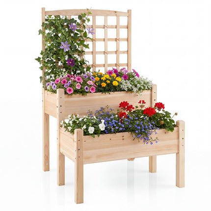 Dreamade 2-Tier Raised Garden Bed with Trellis for Climbing Plants