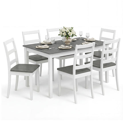 Dreamade 7-Piece Dining Table Set | Rectangular 60-inches Kitchen Table and 6 Dining Chairs with Rubber Wood Legs