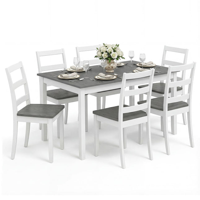 Dreamade 7-Piece Dining Table Set | Rectangular 60-inches Kitchen Table and 6 Dining Chairs with Rubber Wood Legs