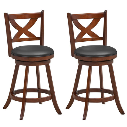 Dreamade Swivel Bar Stools Set of 2, Farmhouse Wooden Barstools with Back