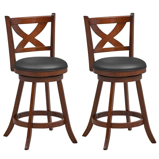 Dreamade Swivel Bar Stools Set of 2, Farmhouse Wooden Barstools with Back