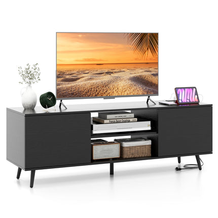 Dreamade TV Stand with Power Outlet for TVs up to 60'', Entertainment Center with Cable Hole, Cabinets