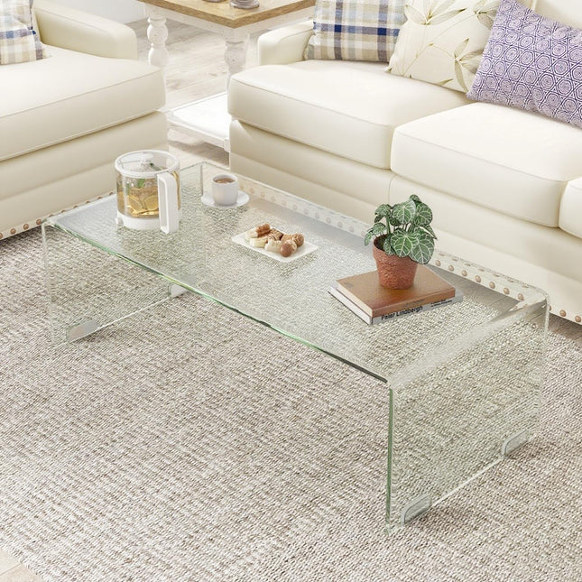 Dreamade 42 x 19.7 Inch Clear Tempered Glass Coffee Table with Rounded Edges