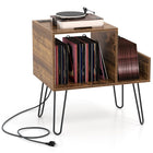 Dreamade Record Player Stand with Charging Station, Turntable Stand with Vinyl Divider & Display Shelf