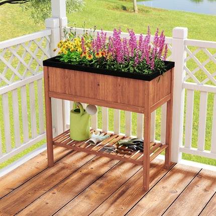 Dreamade 40"x20"x39" Raised Garden Bed Wood Planter Box with Plant Stand & Black Liner