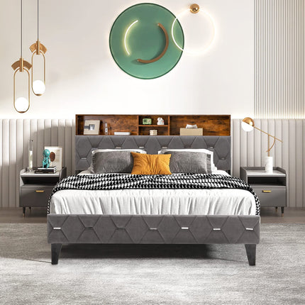 Dreamade Full Size Bed Frame with Storage Headboard