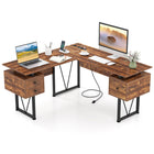 Dreamade L Shaped Desk with Drawers, 59” Large Computer Desk with Power Outlet