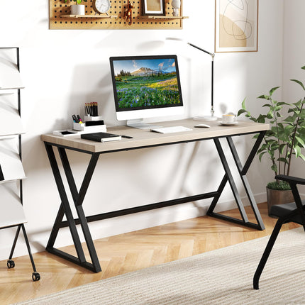 Dreamade Large Computer Desk 59" Industrial Home Office Desk with Z-Shaped Metal Leg & Crossbar