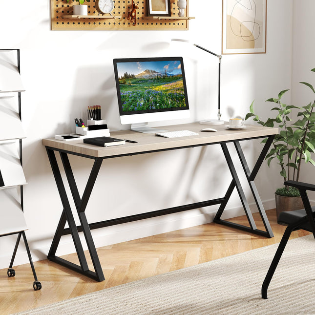 Dreamade Large Computer Desk 59" Industrial Home Office Desk with Z-Shaped Metal Leg & Crossbar