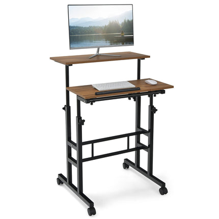 Dreamade Mobile Stand up Desk Adjustable, Rolling Standing Laptop Cart, 27.5"D x 22"W x 49.5"H