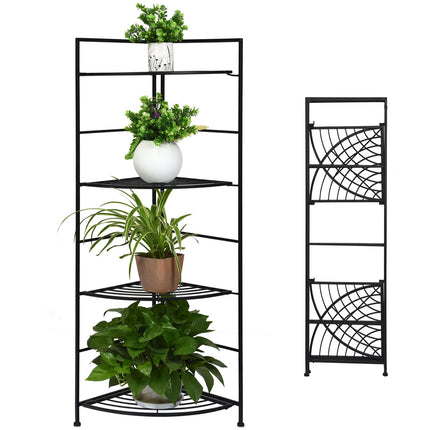 Dreamade Folding Metal Plant Rack, 4 Tiers Corner Shelf Plant Stand