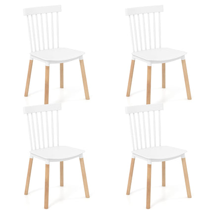 Dreamade Set of 4 Windsor Dining Chairs White, Modern Kitchen Chairs w/Spindle Backs & Curved Seats