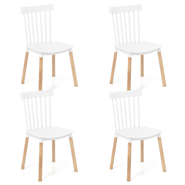 Dreamade Set of 4 Windsor Dining Chairs White, Modern Kitchen Chairs w/Spindle Backs & Curved Seats