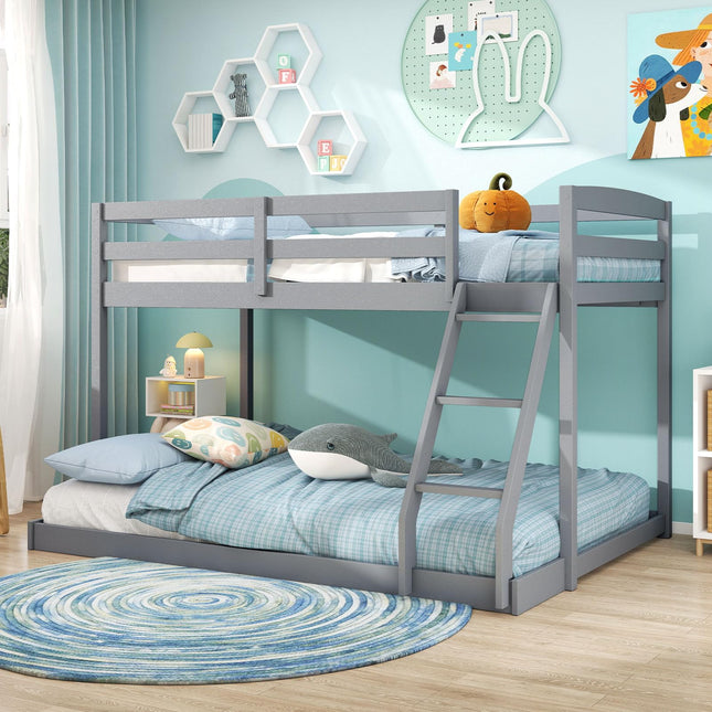 Dreamade Twin Over Full Bunk Bed Solid Wood Kids Bunk Bed with Full-Length Guardrails & Ladder