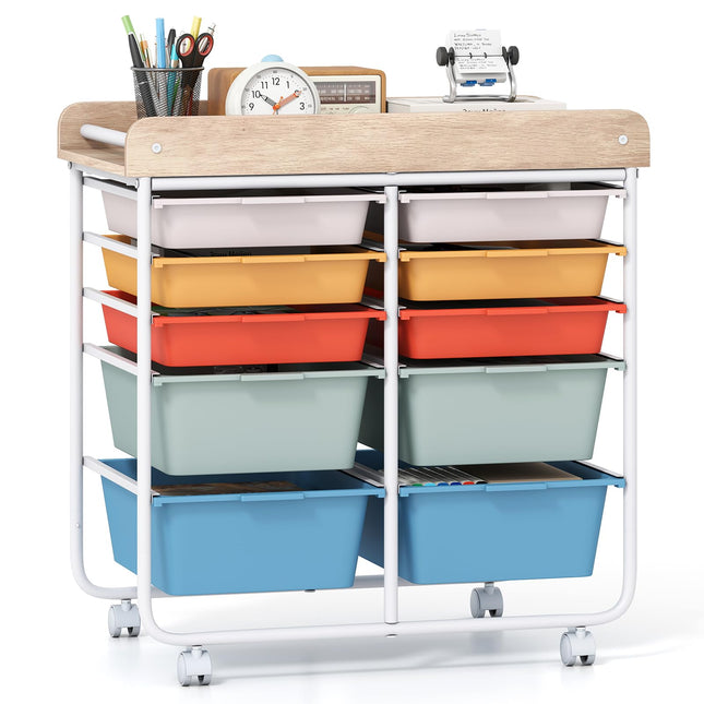 Dreamade Rolling Storage Cart with 10 Drawers, Utility Cart