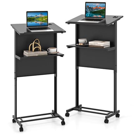 Dreamade Mobile Lectern Podium, Height Adjustable Rolling Laptop Cart with Tilting Tabletop