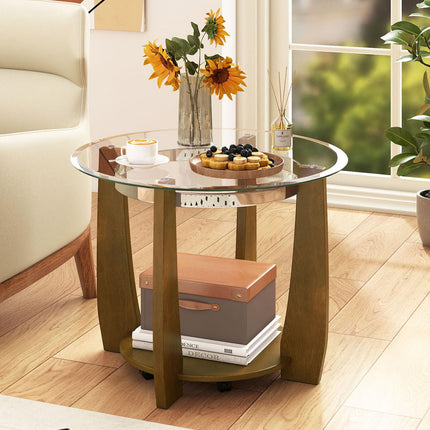 Dreamade Round Glass Coffee Table 32" Rolling Center Tables with Wheels