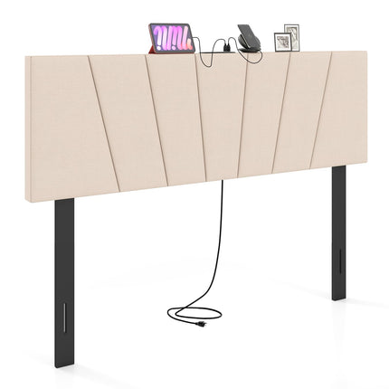 Dreamade Geometric Upholstered Head Board with USB & Type-C Ports