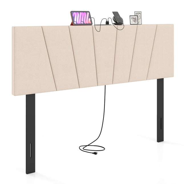 Dreamade Geometric Upholstered Head Board with USB & Type-C Ports