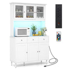 Dreamade Pantry Cabinet, 77” Tall Buffet Cabinet with Hutch, LED Lights & Charging Station
