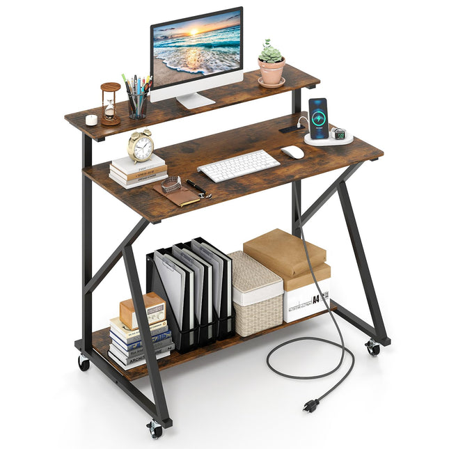 Dreamade Rolling Computer Desk with Charging Station