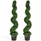 4FT Artificial Spiral Boxwood Topiary Tree Set of 2, Faux Decorative Plants in Cement-Filled Plastic Pot - DreamadeUS