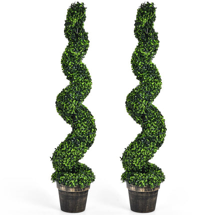 4FT Artificial Spiral Boxwood Topiary Tree Set of 2, Faux Decorative Plants in Cement-Filled Plastic Pot - DreamadeUS