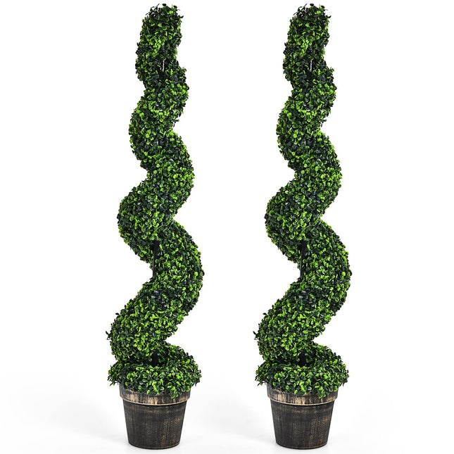 4FT Artificial Spiral Boxwood Topiary Tree Set of 2, Faux Decorative Plants in Cement-Filled Plastic Pot - DreamadeUS