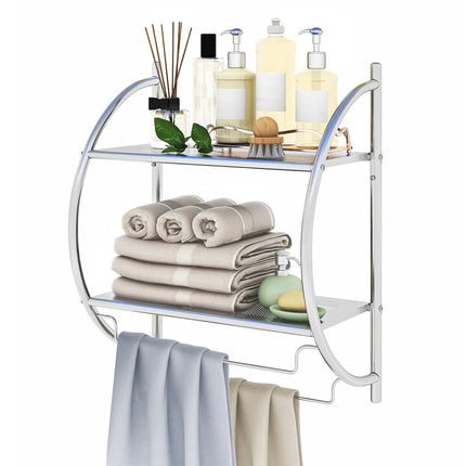 Dreamade Bathroom Shelf with Towel Rack - 2 Tier Rustproof Over The Toilet Storage Shelf