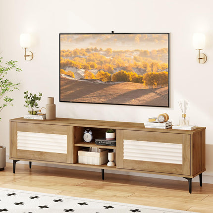Dreamade Mid Century Modern TV Stand for 55-65 Inch TV Waveform Fluted Entertainment Center