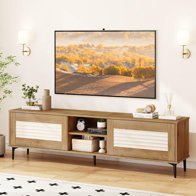 Dreamade Mid Century Modern TV Stand for 55-65 Inch TV Waveform Fluted Entertainment Center