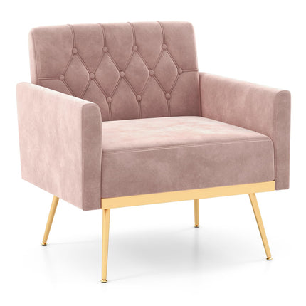 Dreamade Modern Velvet Accent Chair Set of 1/2, Mid-Century Upholstered Single Sofa Chair w/Button Tufted Back