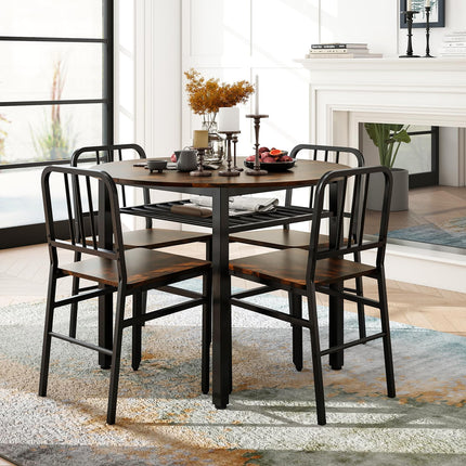 Dreamade 40-Inches Round Kitchen Table & Chairs with Storage Rack & Metal Frame