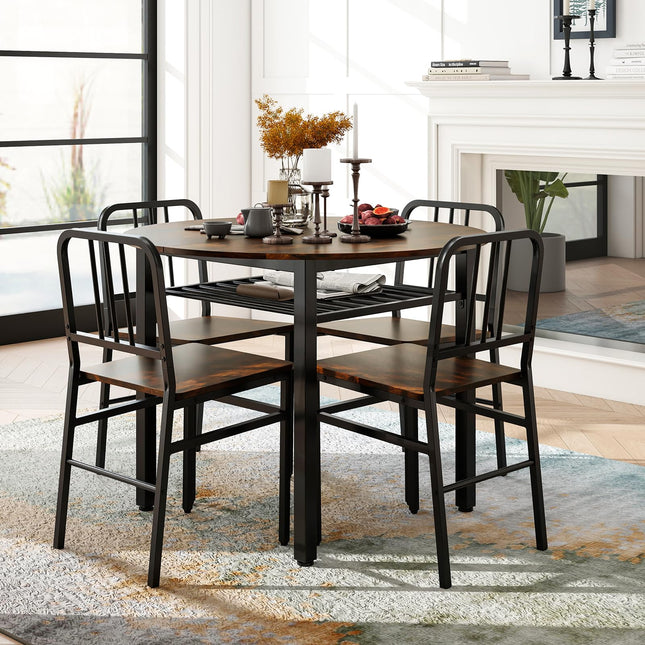 Dreamade 40-Inches Round Kitchen Table & Chairs with Storage Rack & Metal Frame