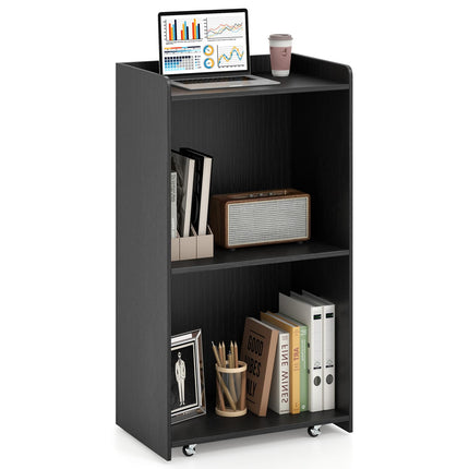 Dreamade Portable Podium Stand, Lectern Podium with 2 Storage Shelves, 4 Universal Wheels, Mobile Speaking Podium Hostess Stand Pulpits