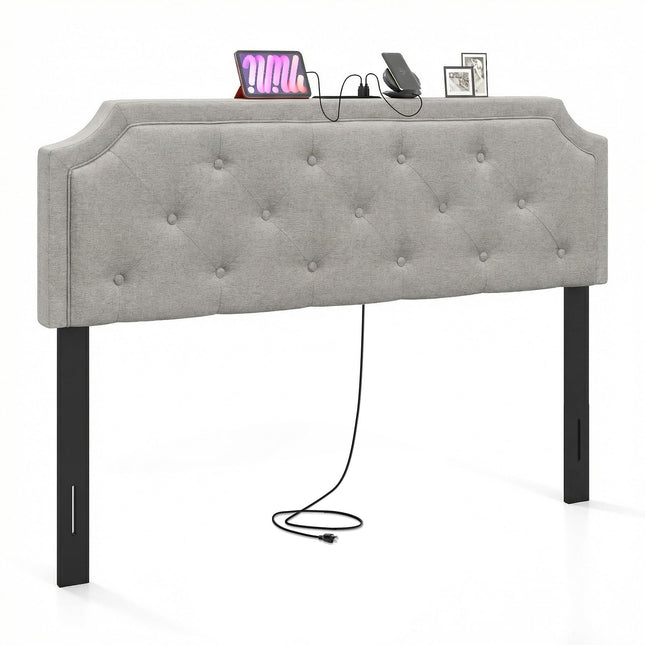 Dreamade Tufted Upholstered Head Board with 2 AC Outlets