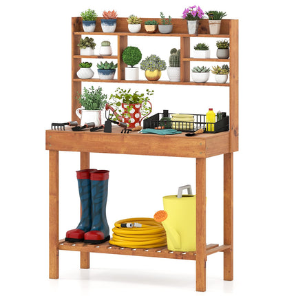 Dreamade Outside Solid Wood Potting Table with Flip-up Tabletop