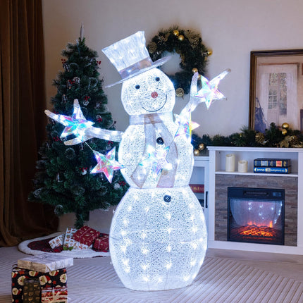 Dreamade 5 FT Lighted Snowman Christmas Outdoor Decoration with Hat, Scarf & Stars