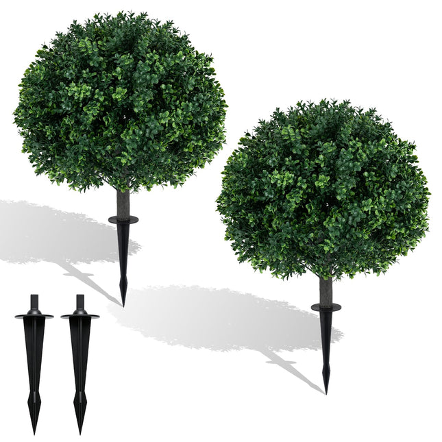 Dreamade 27" Artificial Boxwood Topiary Trees Set of 2 with Ground Spikes