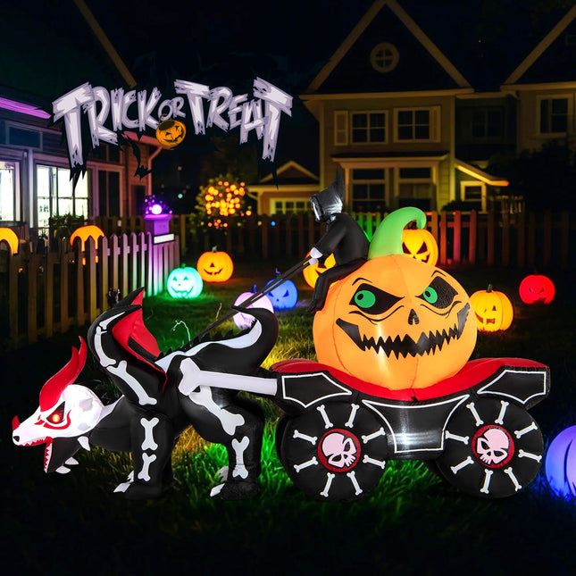 Dreamade 9 FT Halloween Inflatable Outdoor Decoration, Blow up Grim Reaper Driving Pumpkin Carriage