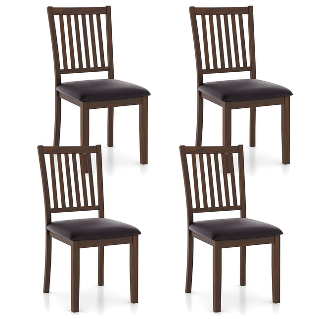 Dreamade Wooden Dining Chairs Set, Upholstered Kitchen Chairs w/Slat Back, Wear-Resistant PVC Leather