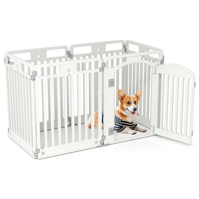 Dreamade 6/12 Panel Dog Playpen 32'' Tall Plastic Pet Fence with Lockable Door