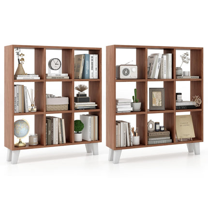 Dreamade 9-Cube Open Bookcase, 3-Tier Freestanding Bookshelf with 4 Slanted Legs & 6 Removable Shelves