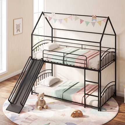 Dreamade Twin Over Twin Bunk Bed with Slide & Ladder for Boys Girls