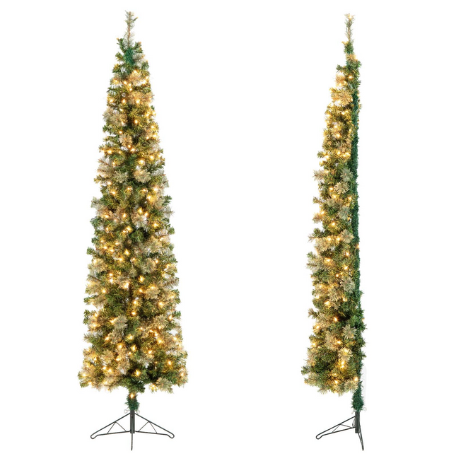Dreamade 7ft Pre-Lit Half-Shape Christmas Tree, Artificial Xmas Tree W/ 403 Branch Tips - DreamadeUS