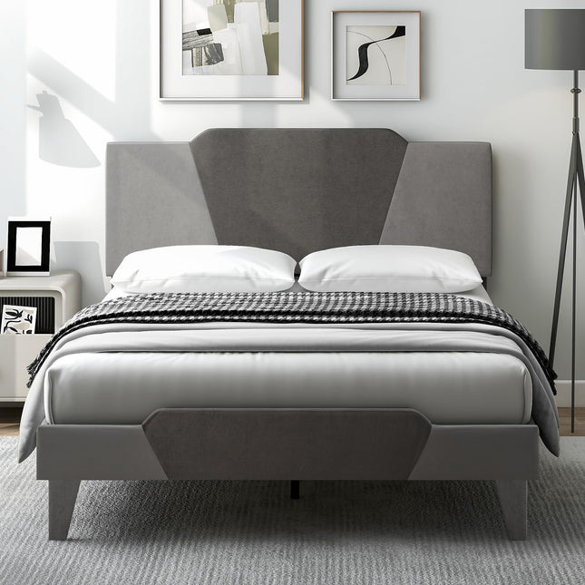 Dreamade Queen/Full/Twin Size Velvet Upholstered Bed Frame with Headboard