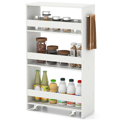 Dreamade 4 Tier Rolling Slim Storage Cart, 8” Narrow Slide Out Kitchen Cart w/Handle & Open Shelves