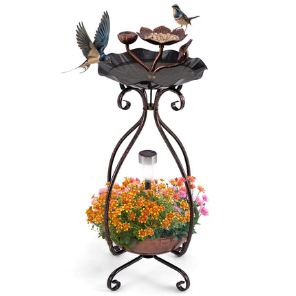 Dreamade Bird Bath with Planter - Solar Lighted Bird Bath for Outside with Bird Feeder
