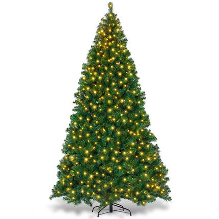 Dreamade 9ft Artificial Pre-lit Christmas Tree Premium Spruce Hinged Tree with 700 LED Lights and Solid Metal Stand - DreamadeUS